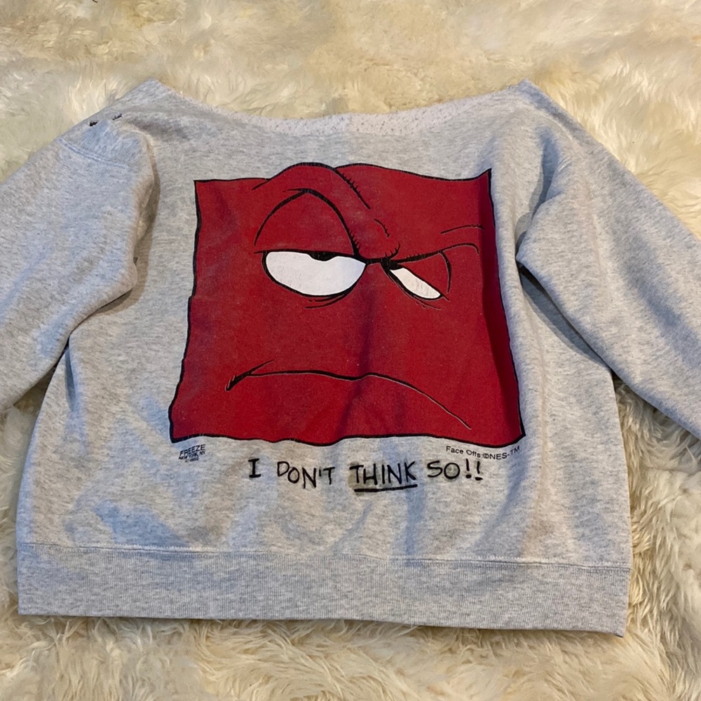 Vintage 90’s Oversized ‘I don’t think so!!’ Attitude Off Shoulder Sweatshirt L